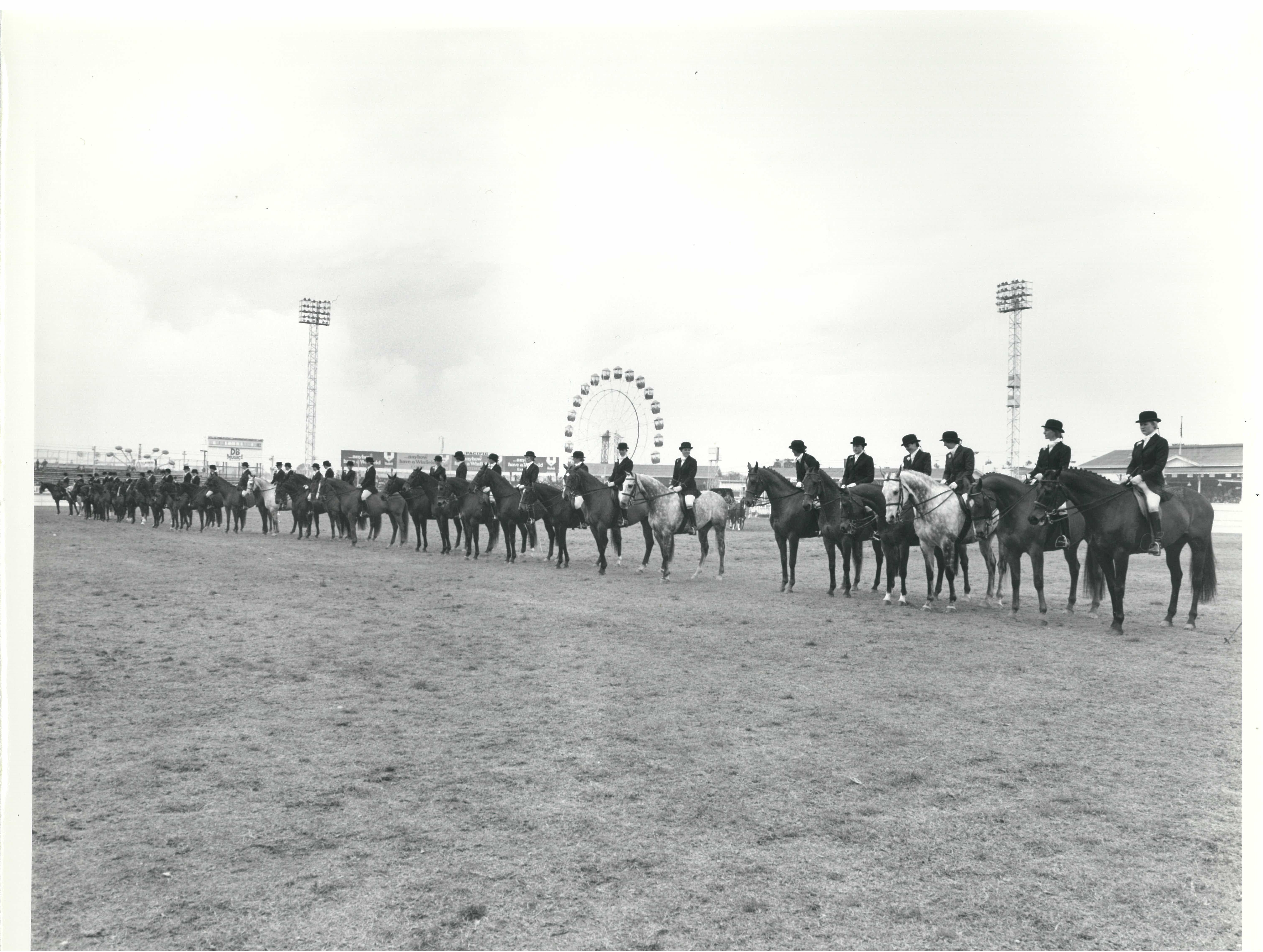 A line up of Garryowen competitors in the 1970s. Melbourne Royal Heritage Collection 8941.